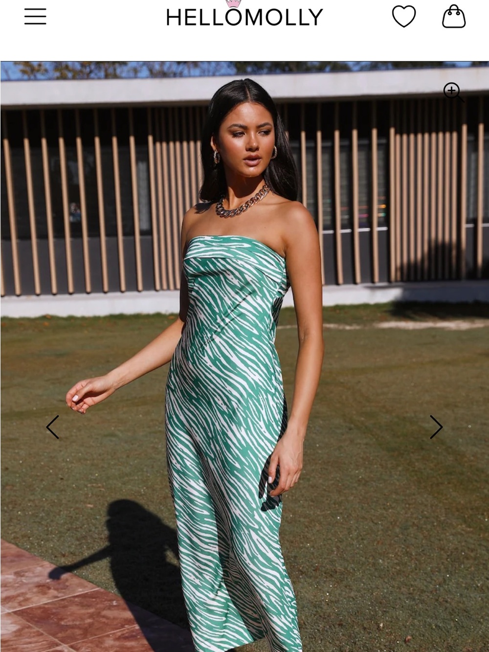 Hello Molly Green & White Strapless Zebra-Print Dress